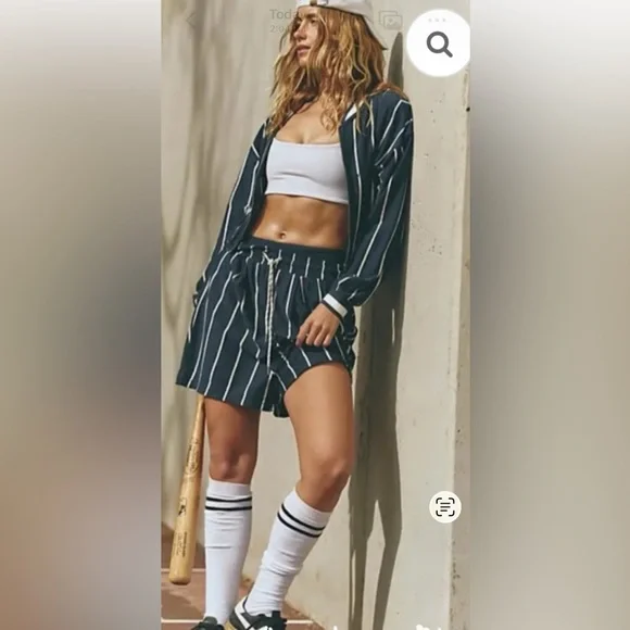 NWOT Free People Off Duty Set in navy pinstripe